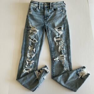 American Eagle Womens Next Level Stretch Hi-Rise Jegging Distressed Blue Jeans 0